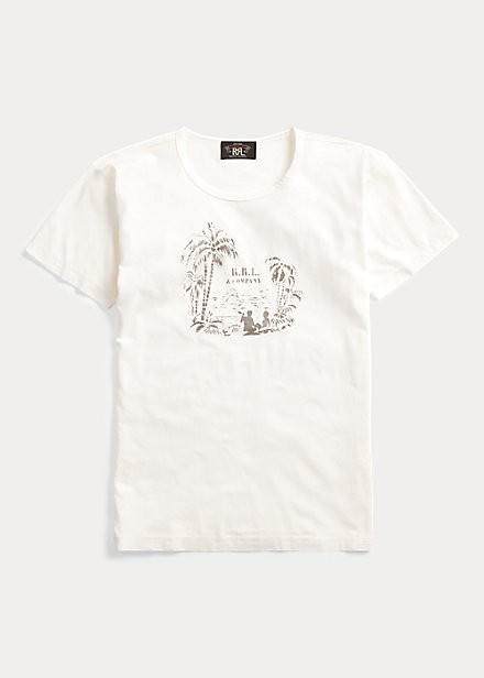 ラルフローレン メンズ RRL Ralph Lauren Indigo Hibiscus Jersey T-Shirt Tシャツ 半袖 Paper White