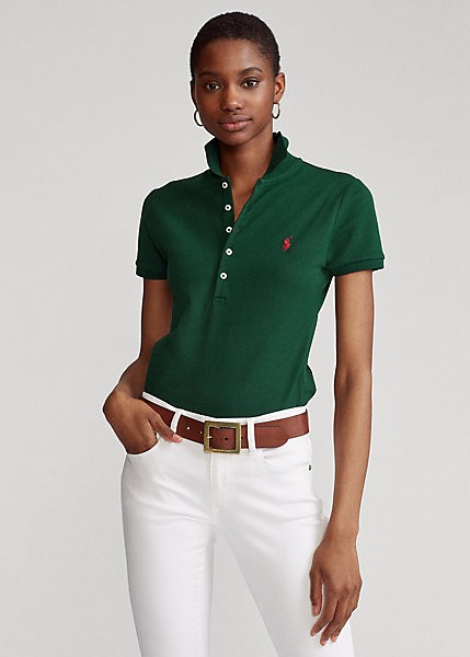 ポロ ラルフローレン レディース Polo Ralph Laure Slim Fit Stretch Polo Shirt ポロシャツ 半袖 College Greenの通販は