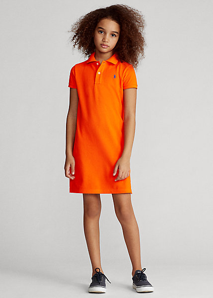 ポロ ラルフローレン 7-16 ガールズ/キッズ Polo Ralph Lauren Cotton Mesh Polo Dress ワンピース Sailing Orange 女の子