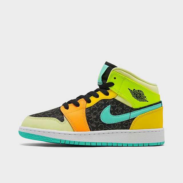 ジョーダン１ キッズ/レディース バッシュ Air Jordan 1 Mid SE GS スニーカー Black/Aurora Green/Opti Yellow