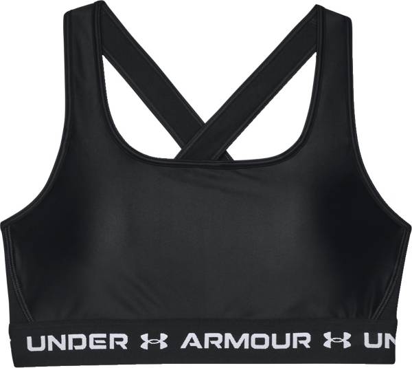 アンダーアーマー レディース スポーツブラ Under Armour Women's Crossback Matte/Shine Medium Support Sports Bra - Black/Black