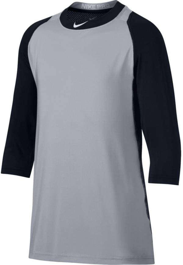 ナイキ キッズ 野球 ラグランTシャツ Nike Boys' Pro Cool Reglan 3/4-Sleeve Baseball Shirt - Black/Grey