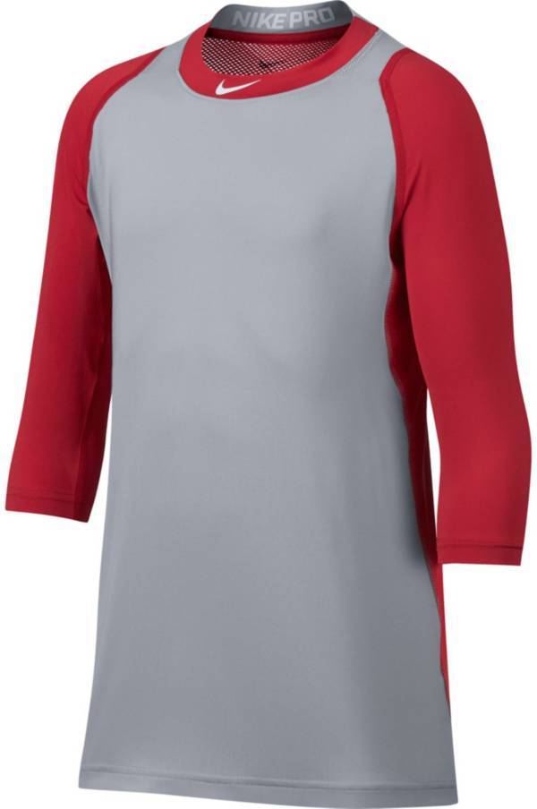 ナイキ キッズ 野球 ラグランTシャツ Nike Boys' Pro Cool Reglan 3/4-Sleeve Baseball Shirt - Red/Grey