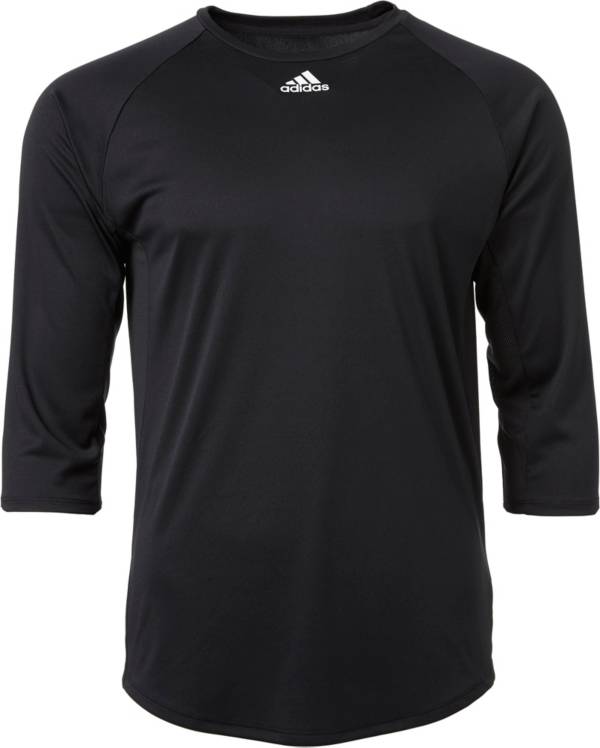 アディダス メンズ 野球 シャツ adidas Men's Triple Stripe 3/4 Sleeve Tech Baseball Practice Shirt - Black