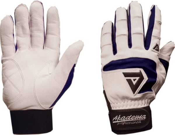 アカデマ メンズ バッティンググローブ Akadema Adult Professional Batting Gloves - White/Navy