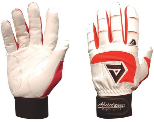 アカデマ メンズ バッティンググローブ Akadema Adult Professional Batting Gloves - White/Red
