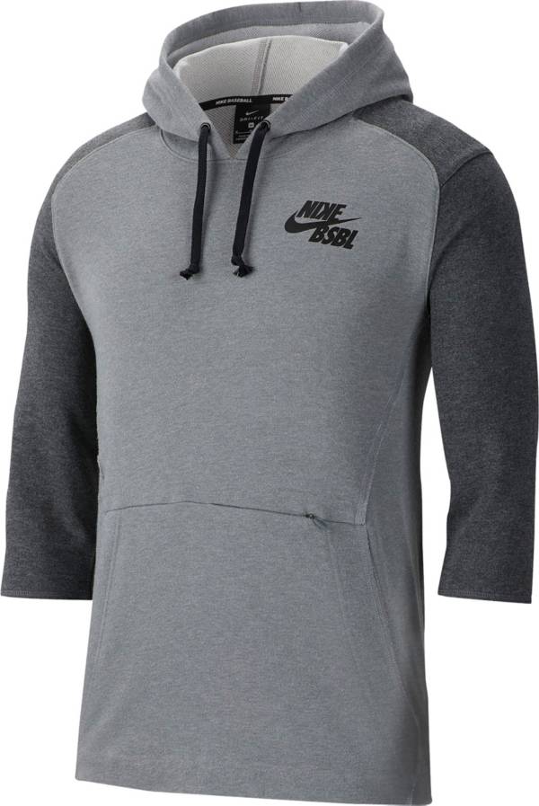 ナイキ メンズ 野球 パーカー Nike Men's 3/4 Sleeve Pullover Baseball Hoodie - Chcl Hthr/Dk Gry Hthr/Blk