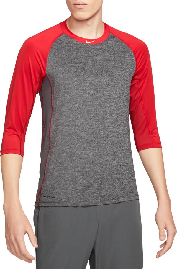 ナイキ メンズ 野球 Tシャツ Nike Men's Pro 3/4 Sleeve Baseball Top - Grey/Redの通販は 8,547円