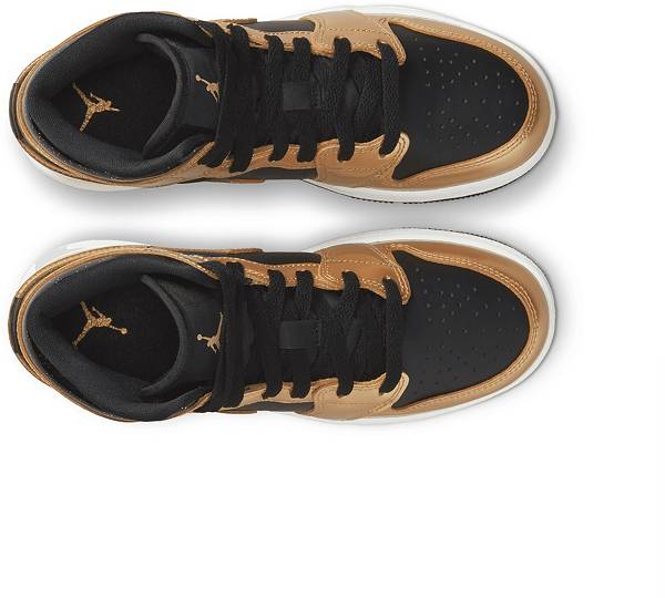 ジョーダン キッズ バッシュ Jordan Kids' GS Air Jordan 1 Mid SE - Black/Metallic Gold/White 黒 ブラック バスケットシューズ ミニバス 子供 男の子 女の子_3