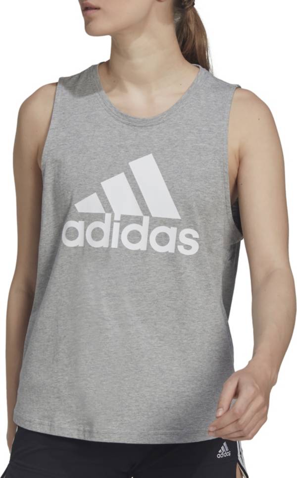 アディダス レディース タンクトップ adidas Women's Essentials Big Logo Tank Top - Medium Grey Heather/White