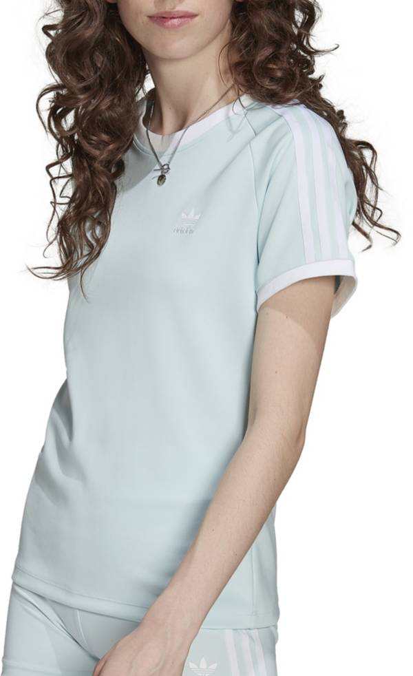 アディダス レディース Tシャツ 半袖 adidas Women's Adicolor Classics Slim 3-Stripes T-Shirt - Almost Blueの通販は