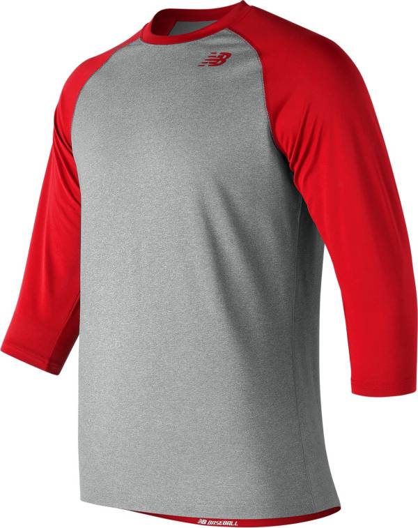 ニューバランス メンズ 野球 Tシャツ New Balance Men's 3/4 Sleeve Baseball Shirt - Team Red