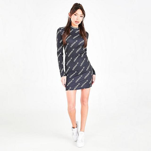 アディダス レディース Tシャツ 長袖 Women's Adidas Originals Monogram Long-Sleeve Dress - Black_1