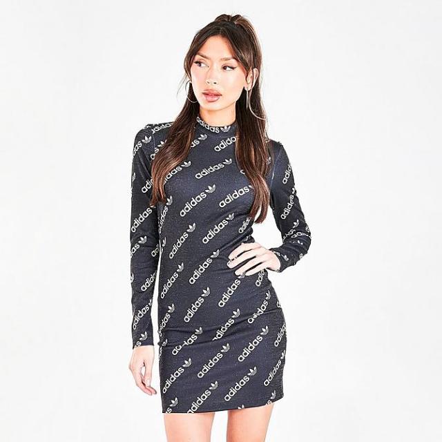 アディダス レディース Tシャツ 長袖 Women's Adidas Originals Monogram Long-Sleeve Dress - Black_2