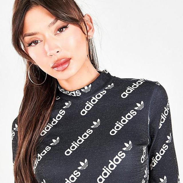 アディダス レディース Tシャツ 長袖 Women's Adidas Originals Monogram Long-Sleeve Dress - Black_4