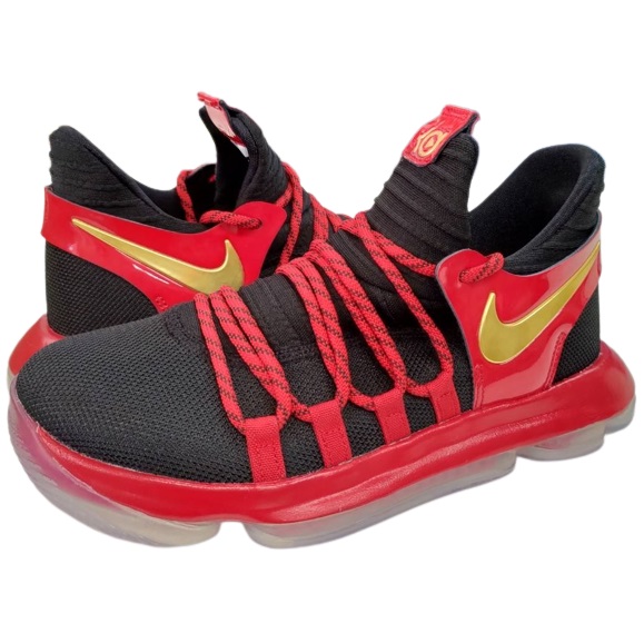 即納 ナイキ キッズ KD１０ LE バッシュ Nike Zoom KD10 LE GS - Black University Red Patent llic Gold