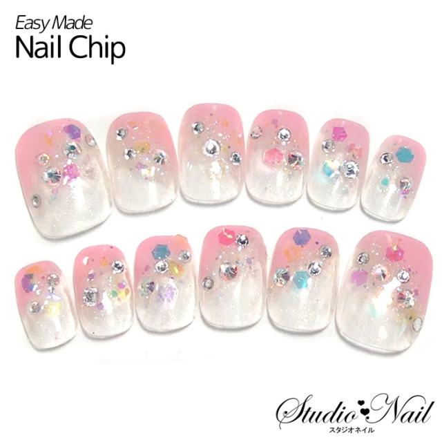 ネイルチップ ちびつけ爪 ピンク グラデーション ラメクリア ホログラム スワロ付き 12枚入り Ks の通販はau Pay マーケット スタジオ ネイル