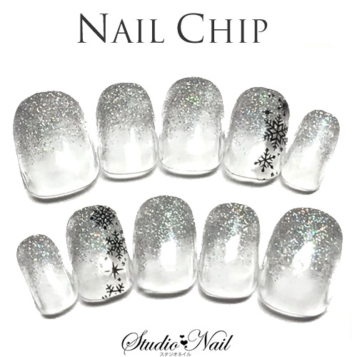 即納 メール便送料無料 ネイルチップ ショート シルバーラメ グラデーション 雪の結晶 ラウンド ジェルネイルチップ 10枚入りの通販はau Pay マーケット スタジオネイル