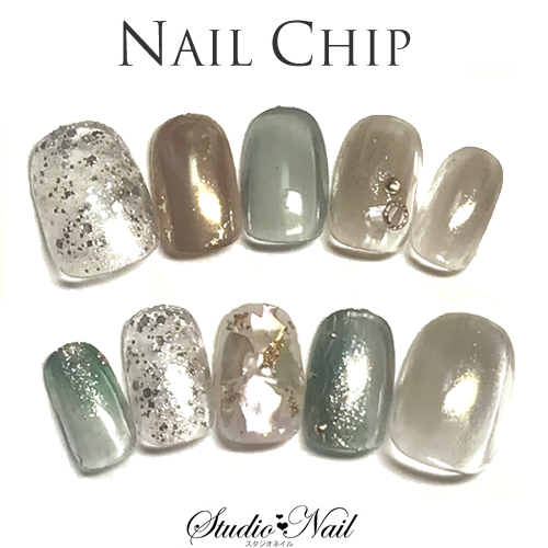 即納 メール便送料無料 ネイルチップ ショート クリア グリーン シェル ミラーデザイン ラウンド ネイルチップ 10枚入り の通販はau Pay マーケット スタジオネイル
