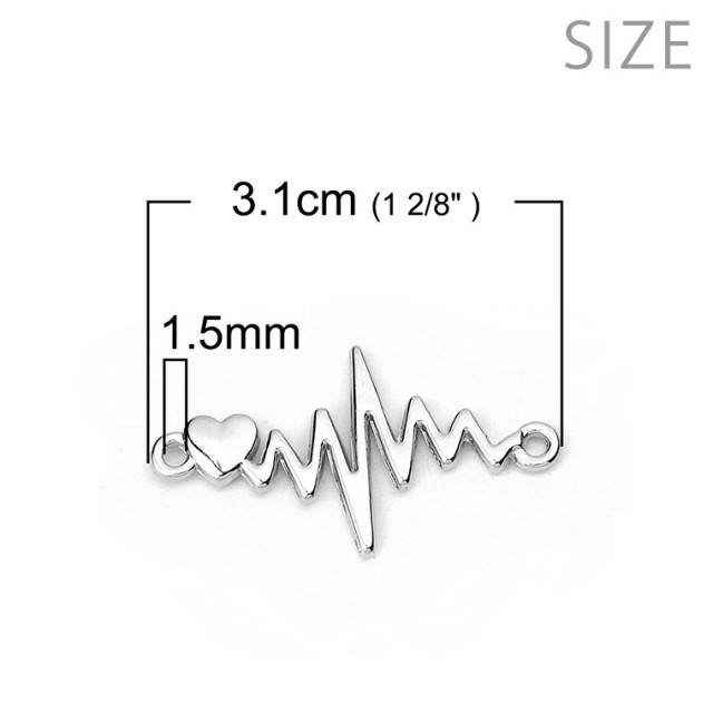 コネクターパーツ ハート付き心電図波形モチーフ 31mm 17mm シルバートーン 1個入 メール便可 の通販はau Pay マーケット アンシャンテ工房