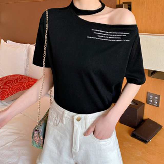 送料無料】【即納】ワンショルダー ｔシャツ レディース ロゴ