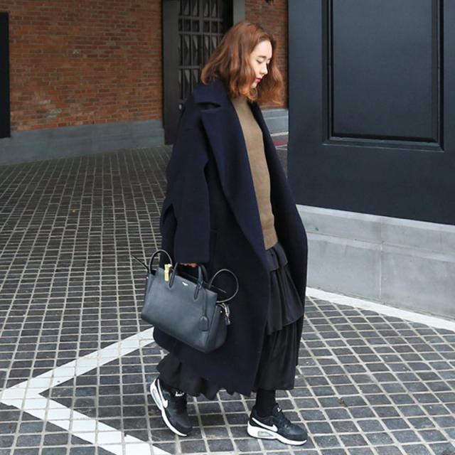 人気 秋冬 ゆったり ミディ丈ガウンコート ベルト付き シンプル ポケット 通勤 お出掛け A1038の通販はau Wowma K M Base