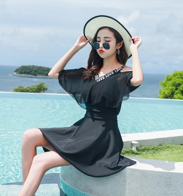 水着 ワンピース ロゴ オフショルダー ノースリーブ フレア シースルー 大人可愛い Vネック ハイウエスト 黒 レディース 無地 夏 Z 125の通販はau Pay マーケット K M Base