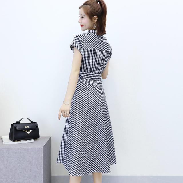 フレア シャツワンピース 半袖 夏 ギンガムチェック ミモレ丈 大人可愛い 春 秋 ハイウエスト リボン カジュアル Aライン X の通販はau Pay マーケット K M Base