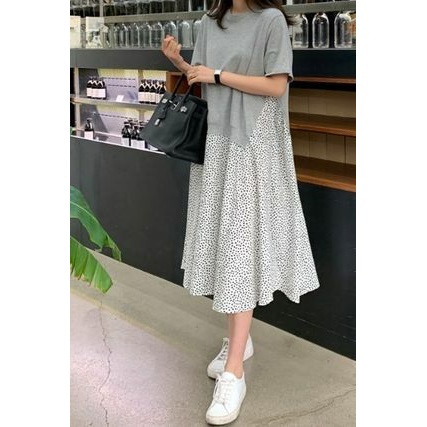 Tシャツワンピース コットン ひざ丈 半袖 無地 ドット 裾フレア Aライン 大人可愛い 春夏 グレー ブラック ネイビー Z の通販はau Pay マーケット K M Base
