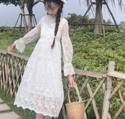 総レース 長袖 ハイネック ワンピース ゆめかわいい ガーリー ホワイト Aライン ミニ丈 プリンセス 無地 Z の通販はau Pay マーケット K M Base