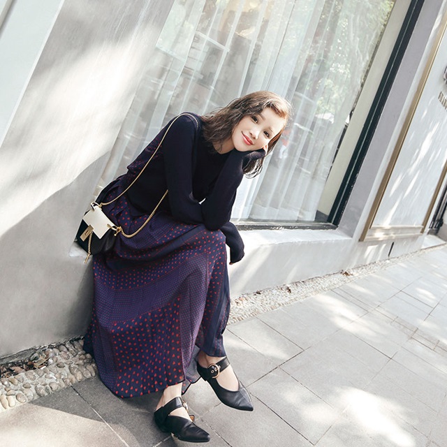 ロングワンピース 冬 ロングワンピース 長袖 ロングワンピース 秋冬 フェミニン ワンピース 可愛い ワンピース ニットワンピース ネイビの通販はau Wowma ふくふくの木