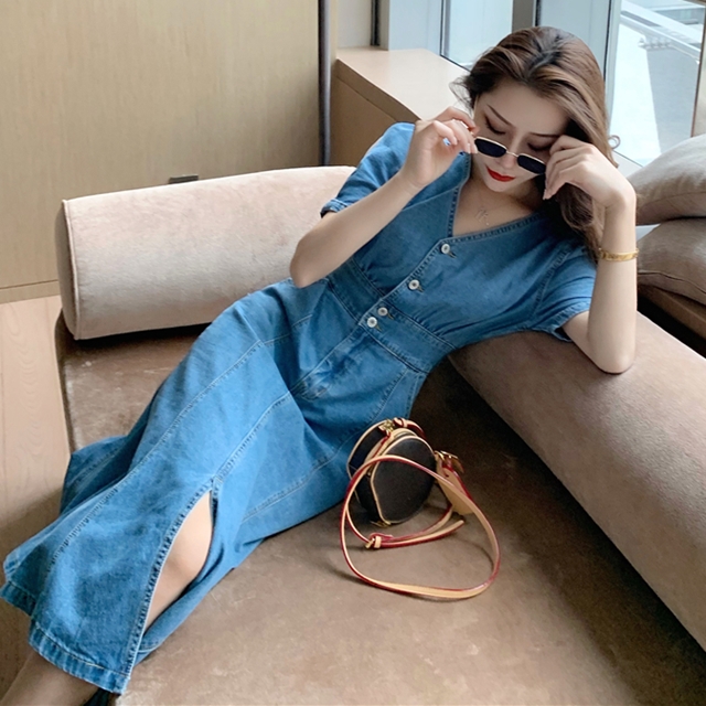 大きいサイズ デニム ワンピース デニムワンピース デニムワンピ マキシ丈ワンピース マキシワンピ マキシ ロングワンピース ロングワンの通販はau Pay マーケット ふくふくの木