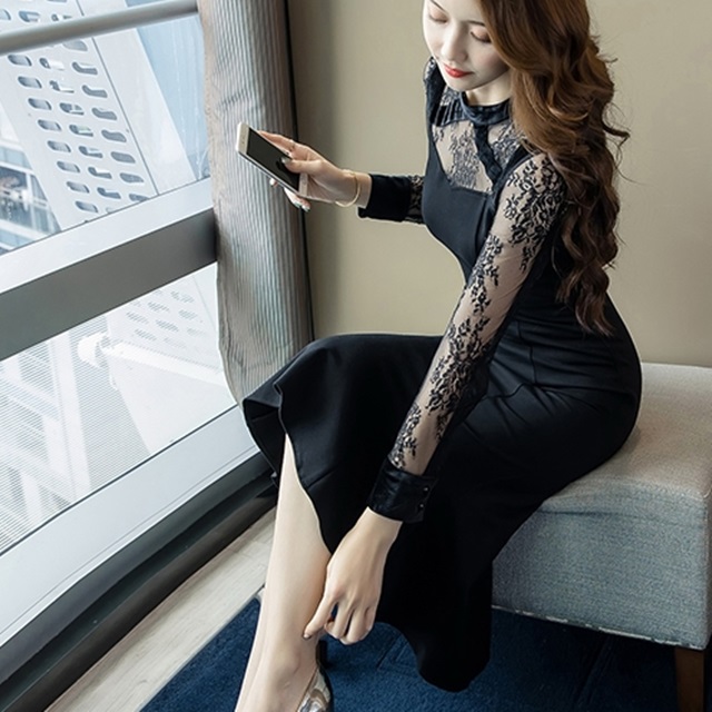 韓国 パーティードレス 黒 結婚式 ロングドレス 袖あり ドレス 黒 結婚式 お呼ばれ レース かわいい ロング 二次会 謝恩会 同窓会 披露宴の通販はau Pay マーケット ふくふくの木