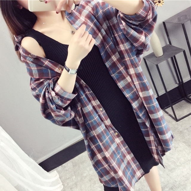 韓国 ファッション チェックシャツ レディース チェック柄 オーバーサイズ シャツ オーバーサイズ レディース レトロ柄シャツ 秋冬 秋 レの通販はau Pay マーケット ふくふくの木
