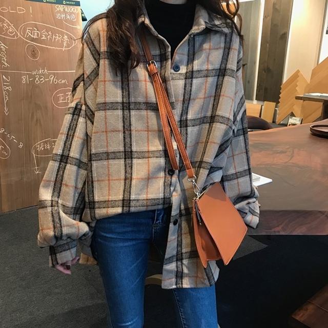韓国 ファッション チェックシャツ レディース チェック柄 オーバーサイズ シャツ オーバーサイズ レディース レトロ柄シャツ 秋冬 秋 レの通販はau Pay マーケット ふくふくの木