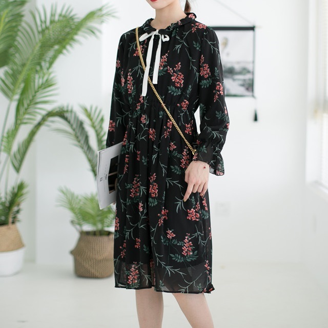 レトロ 花柄 ワンピース ワンピース 秋冬 花柄 ワンピース 花柄 ワンピース 花柄のワンピース 黒ワンピース 黒のワンピース 黒いワンピーの通販はau Pay マーケット ふくふくの木