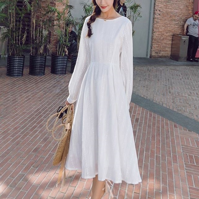 ワンピース バックリボン バックオープン レディース ひざ下丈 ミモレ丈 袖あり 夏 秋 白ワンピース レース かわいい デートの通販はau Pay マーケット ふくふくの木