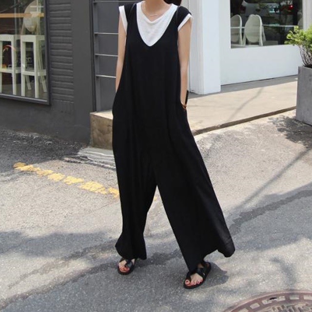 サロペット レディース オールインワン オーバーオール ワイドパンツ 九分丈 黒 着痩せ お洒落 カジュアル ゆったりの通販はau Pay マーケット ふくふくの木