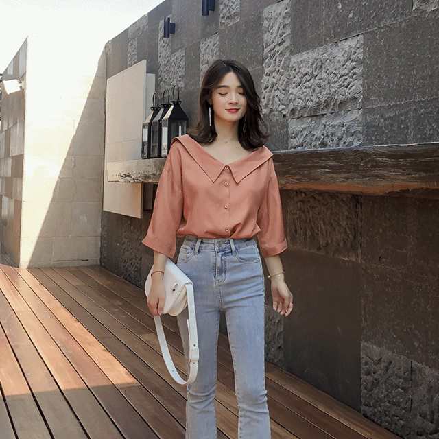 韓国 ファッション レディース レディース トップス レディース トップス 夏 夏服 レディース トップス Vネック 可愛い レトロ 襟付きトの通販はau Pay マーケット ふくふくの木