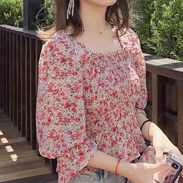 韓国 ファッション レディース レディース トップス レディース トップス 夏 夏服 レディース トップス 花柄 トップス プリーツ 可愛い の通販はau Pay マーケット ふくふくの木