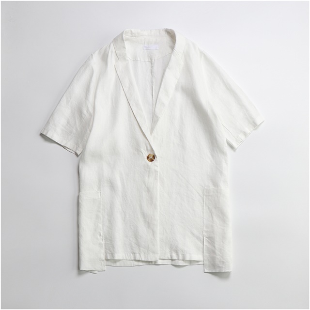 レディース リネンジャケット リネン ジャケット レディース 半袖 ロング丈 ベージュ 黒 レディース テーラードジャケット 冷房よけ 日の通販はau Pay マーケット ふくふくの木