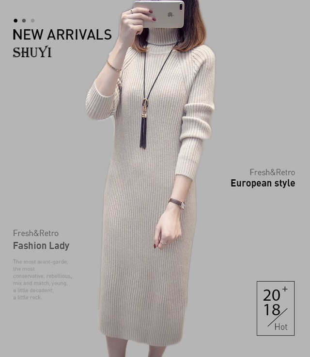 ニットワンピース 4色 ワンピース 長袖ワンピース 大人ワンピース リブニット 長袖 タートルネック 膝下 ひざ下 無地 スリット 大人 カジの通販はau Pay マーケット Mhf Clothes