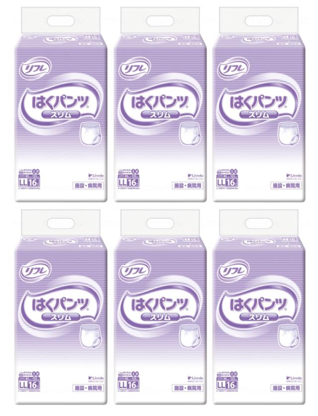 はくパンツ　スリムタイプ　LLサイズ　17424→18204　リブドゥ リフレ　16枚×6袋　1ケースまとめ買い　吸水量約340cc　介護用おむつ　紙おむつ