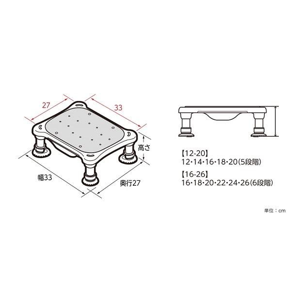 アロン化成　軽量浴槽台　すべり止めシートタイプ　ミニ16-26 / 536-575　レッド 安寿 軽量浴槽台 すべり止めシートタイプ ミニ16-26 536-575 アロン化成