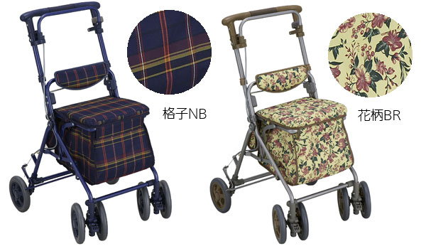 島製作所　買い物かごもＯＫ　シルバーカー　アルト　格子ＮＢ　/　花柄ＢＲ　折りたたみ可_2
