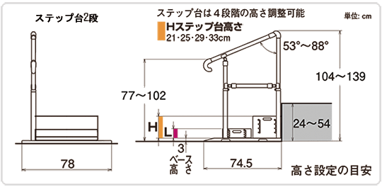 たちあっぷ540用ステップ台　ロータイプ　CKH-BL　矢崎化工 ベッド手すり/転倒予防/補助手すり/介護用手すり【送料無料(沖縄・北海道、一｜au  PAY マーケット