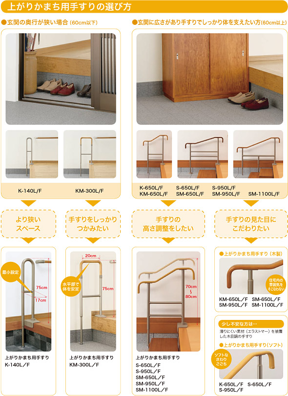 上がりかまち用手すり　SM-950L・SM-950F　ライトブラウン　安寿 アロン化成　介護用品 手摺 介助 補助 玄関 段差 住宅改修