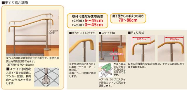 上がりかまち用手すり　S-950L・S-950F　アロン化成　介護用品 手摺 玄関 段差_2