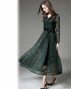 ドレス ワンピース レース ロング丈 長袖 代 グリーン 透け感 フレア ガーリー 大人可愛い 上品 春夏 結婚式 お呼ばれ 73の通販はau Pay マーケット おひさまブランケット