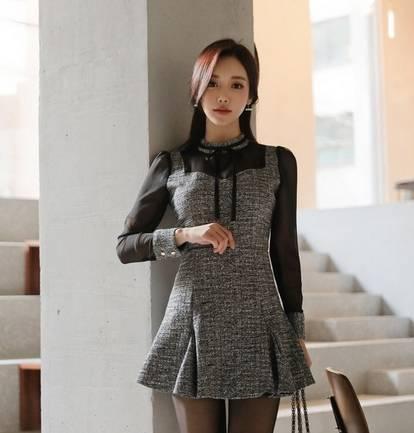 襟付き ワンピース ミニ丈 長袖 シースルー 透け感 リボン カフス 大人可愛い フェミニン デート お呼ばれ フォーマル 春夏の通販はau Pay マーケット おひさまブランケット